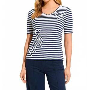 NEW FDJ stripe appliqué top in navy/white